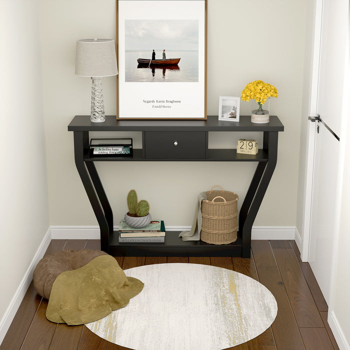 Curved Frame Modern Console Table with Storage Drawer for Entryway