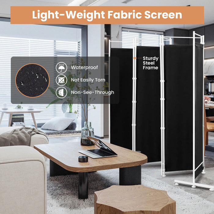 6-Panel Room Divider Folding Privacy Screen with Steel Support Base-Black