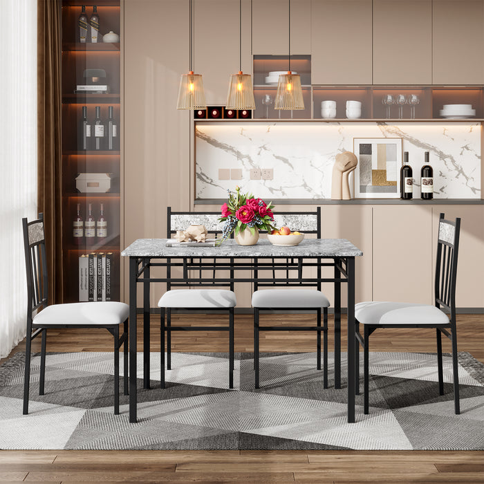 5 Pieces Faux Marble Dining Set Table with Solid Steel Frame