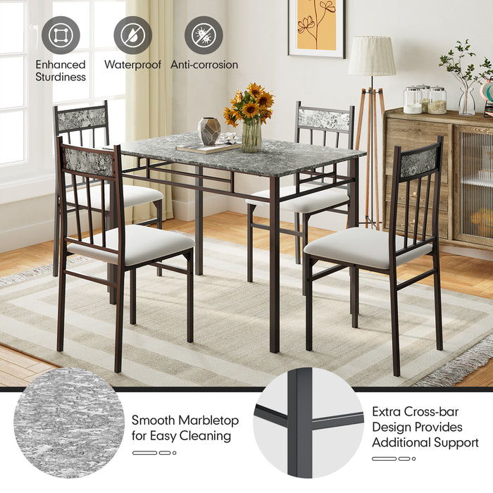 5 Pieces Faux Marble Dining Set Table with Solid Steel Frame