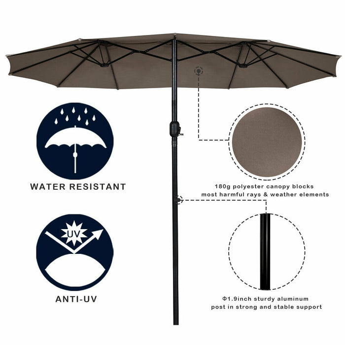 15 Feet Double-Sided Outdoor Patio Umbrella with Crank without Base-Tan