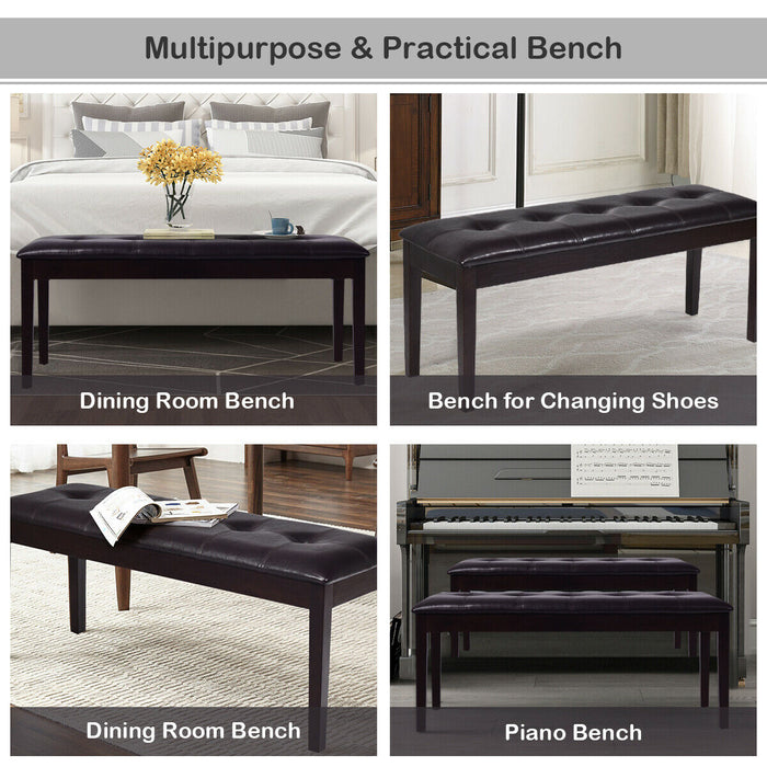 Upholstered Dining Room PU Bench Solid Wood Button Tufted-Brown