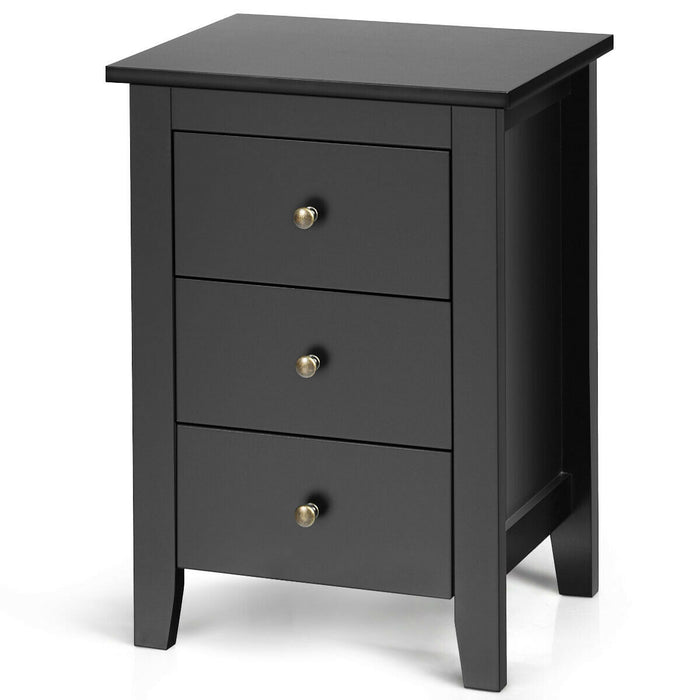 Nightstand End Beside Table Drawers Modern Storage Bedroom Furniture-Black