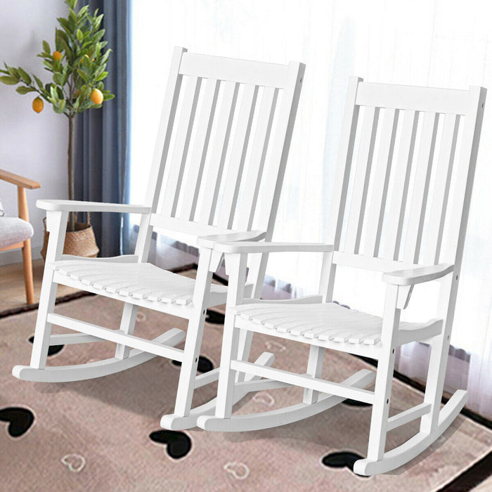 Indoor Outdoor Wooden High Back Rocking Chair-White