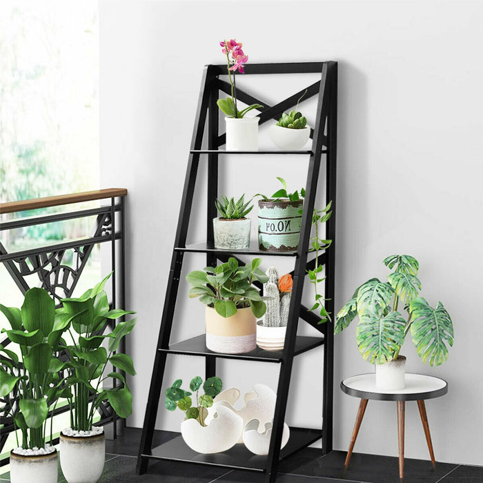 2 Pieces 4-Tier Wood Display Storage Bookshelf Set-Black