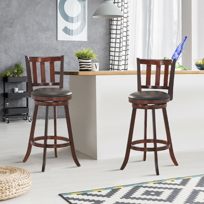 2 Pieces 360 Degree Swivel Wooden Counter Height Bar Stool Set with Cushioned Seat-31 inches