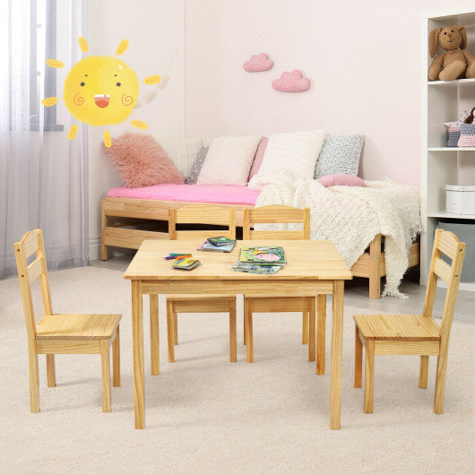 5 pcs Kids Pine Wood Table Chair Set-Natural