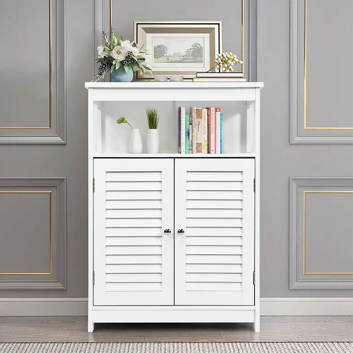 Wood Freestanding Bathroom Storage Cabinet with Double Shutter Door-White