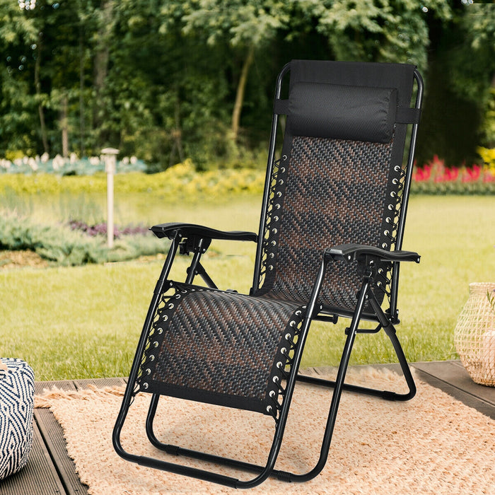 Folding Rattan Zero Gravity Lounge Chair with Removable Head Pillow-Brown