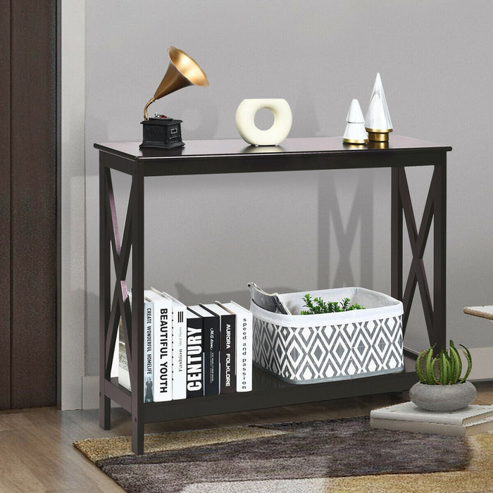 2-Tier Console X-Design Sofa Side Accent Table-Espresso