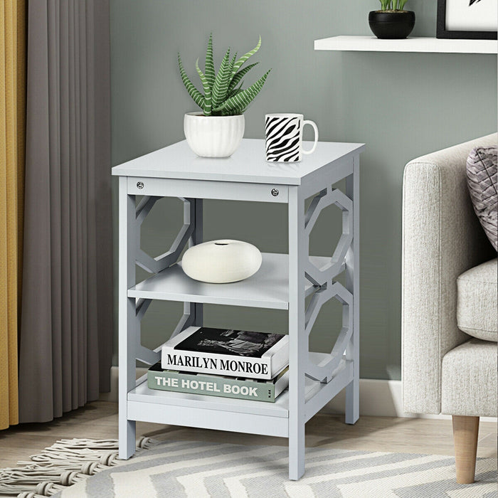 3 Tiers Nightstand Sofa Side End Accent Table-Gray