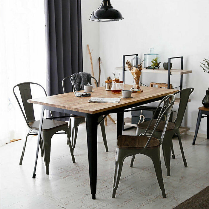 4 Pieces Tolix Style Metal Dining Side Chair Stackable Wood Seat-Black