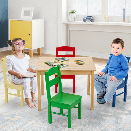 5 pcs Kids Pine Wood Multicolor Table Chair Set