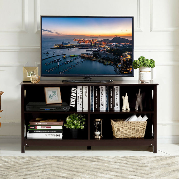 Wooden TV Stand Entertainment for TVs up to 55 Inch with X-Shaped Frame-Brown