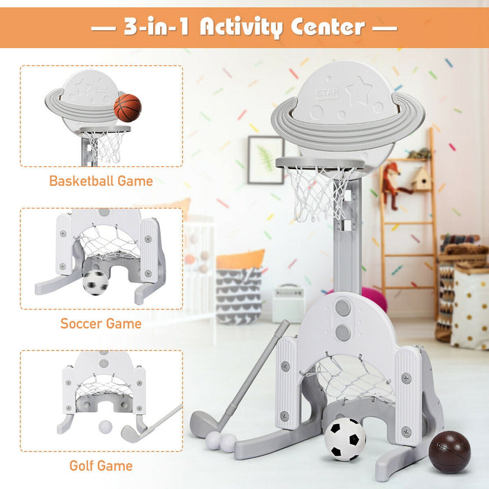 3 in 1 Height Adjustable Kids Basketball Hoop Set with Balls-White