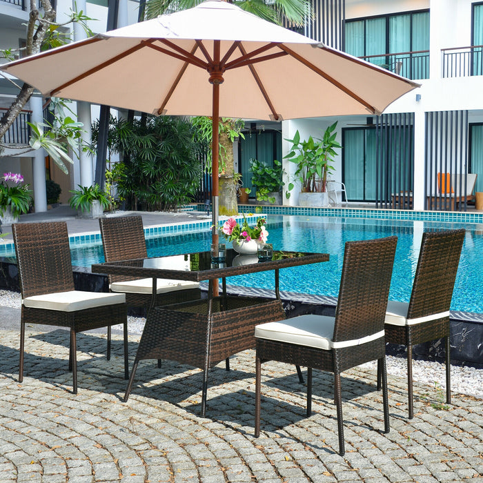 5 Pieces Rattan Dining Set Glass Table High Back Chair