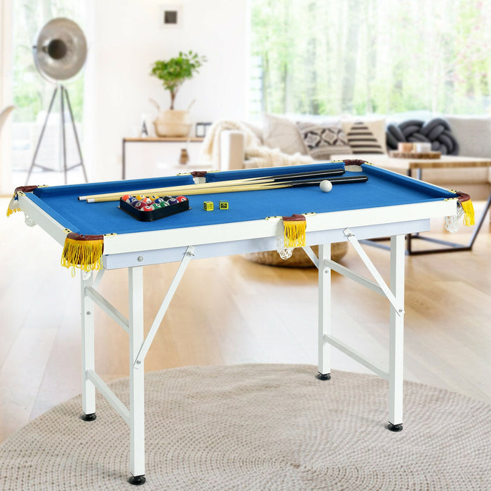 47 Inch Folding Billiard Table with Cues and Brush Chalk-Blue