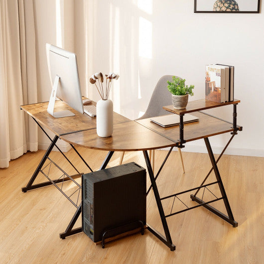 L-Shaped Desk Reversible Corner Computer Desk with Movable Shelf and CPU Stand-Rustic Brown