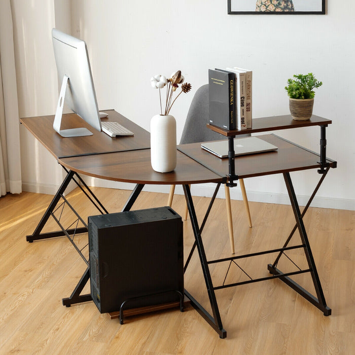 L-Shaped Desk Reversible Corner Computer Desk with Movable Shelf and CPU Stand-Walnut