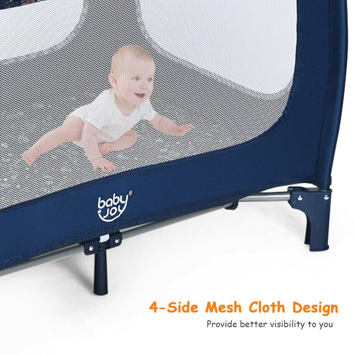 Portable Baby Playpen with Mattress Foldable Design-Blue