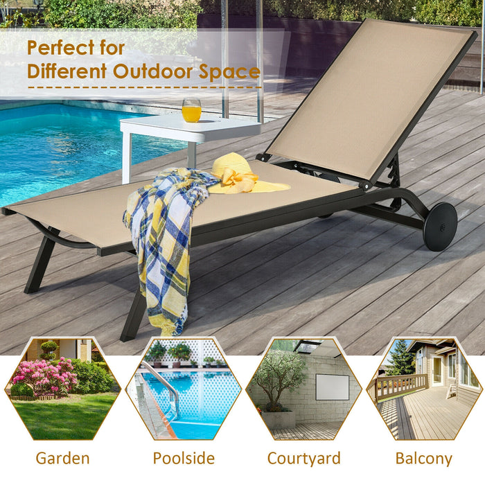 Aluminum Fabric Outdoor Patio Lounge Chair with Adjustable Reclining -Brown