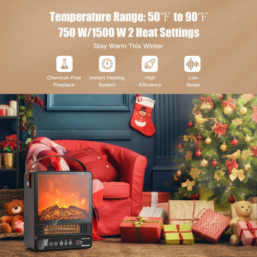 1500W Electric Fireplace Tabletop Portable Space Heater with 3D Flame Effect-Walnut