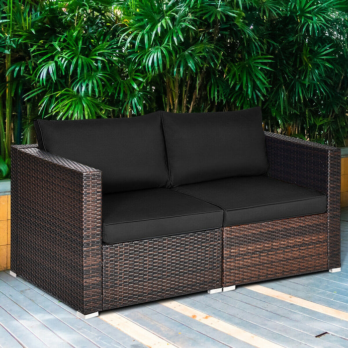 2PCS Patio Rattan Sectional Conversation Sofa Set-Black