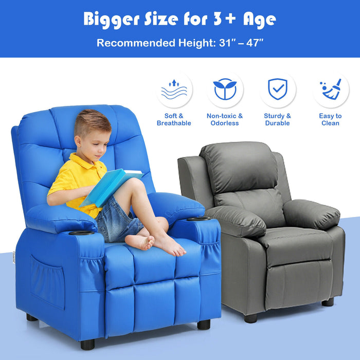 Kids Recliner Chair with Cup Holder and Footrest for Children-Blue