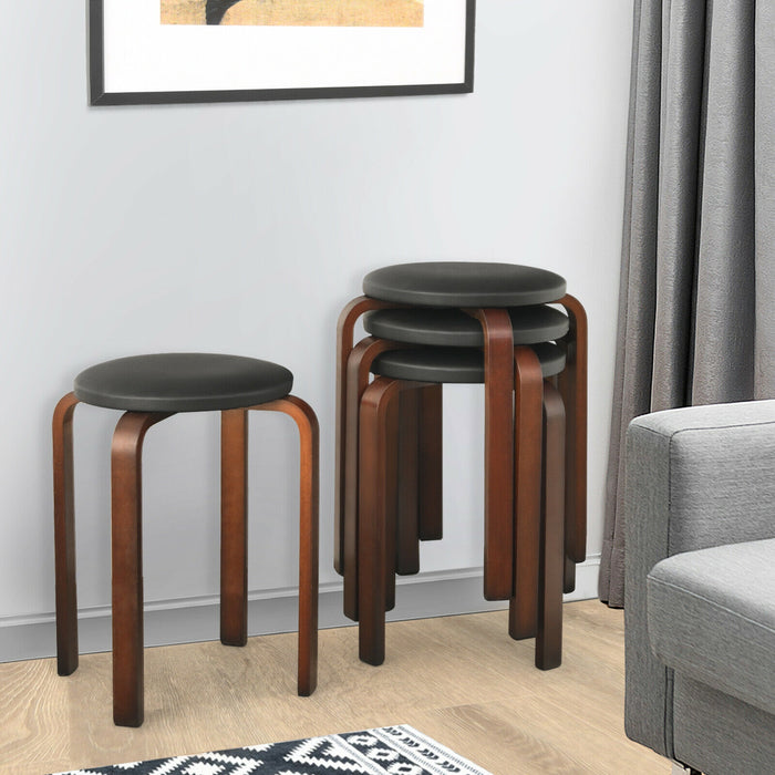 Set of 4 Bentwood Round Stool Stackable Dining Chairs with Padded Seat-Black