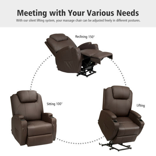 Power Lift Recliner Chair with Massage and Heat for Elderly with Remote Control-Brown