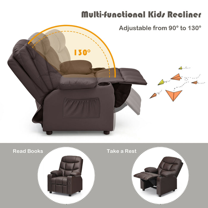 Kids Recliner Chair with Cup Holder and Footrest for Children-Brown