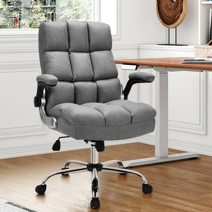 Adjustable Swivel Office Chair with High Back and Flip-up Arm for Home and Office-Gray