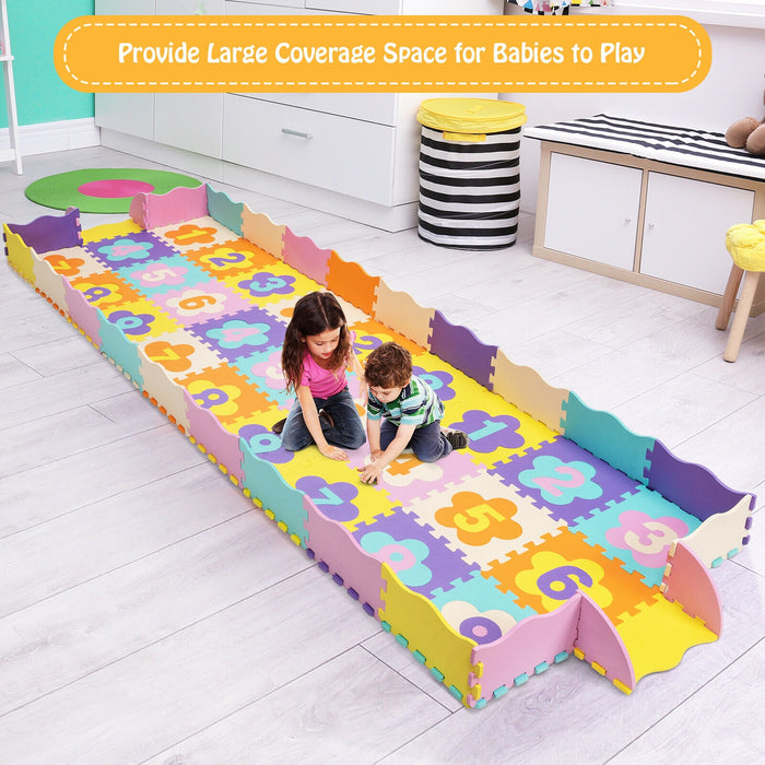 75 Pieces Baby Foam Interlocking Play Mat with Fence with Detachable Numbers