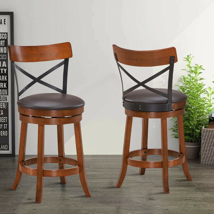 Set of 2 Bar Stools 360-Degree Swivel Dining Bar Chairs with Rubber Wood Legs-25 inch