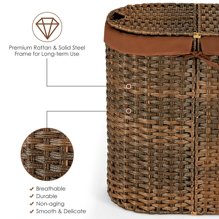 Handwoven Laundry Hamper Basket with 2 Removable Liner Bags-Brown