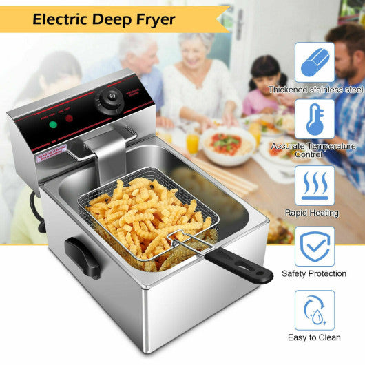 1700W Single Electric Deep Fryer with Basket Scoop Unit