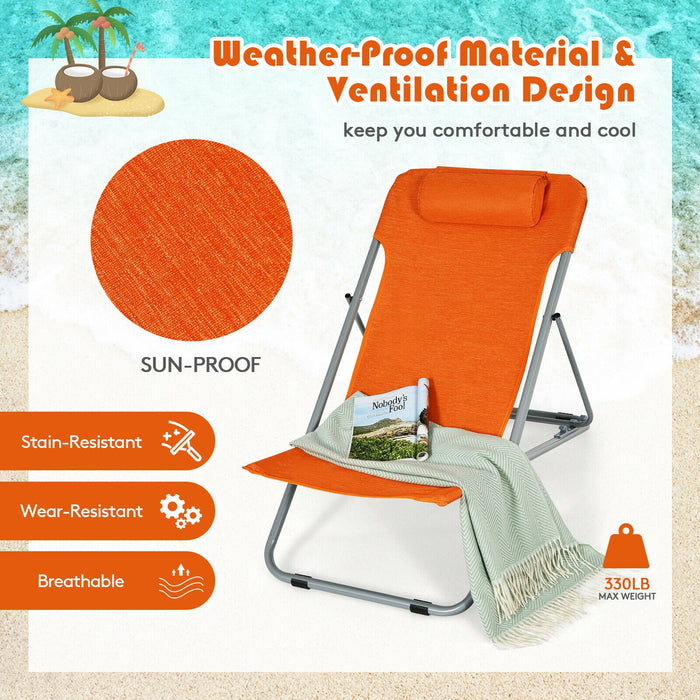 Portable Beach Chair Set of 2 with Headrest -Orange