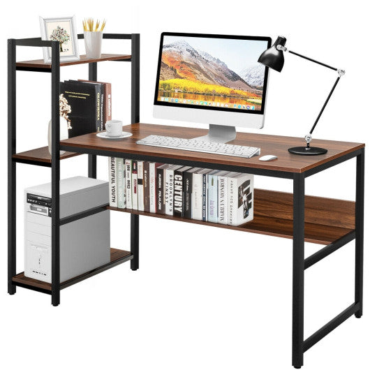 59-Inch Computer Desk Home Office Workstation 4-Tier Storage Shelves-Walnut