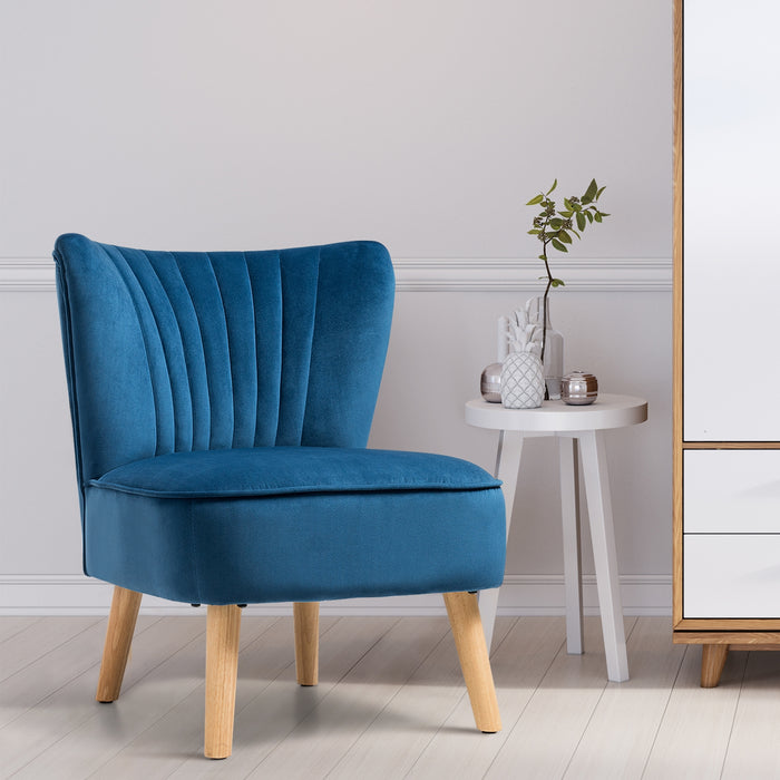 Modern Armless Velvet Accent Chair with Wood Legs-Blue