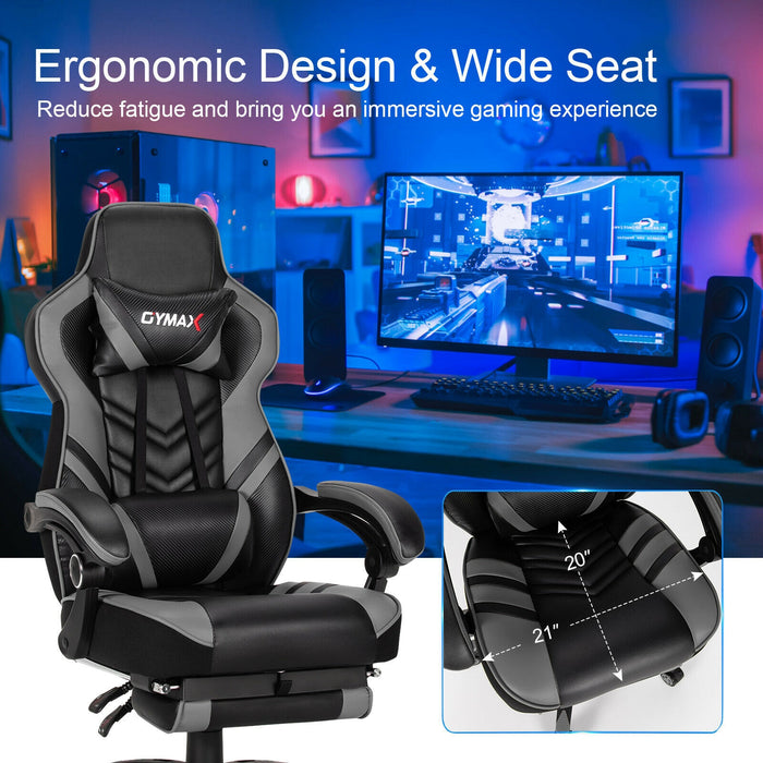 Adjustable Gaming Chair with Footrest for Home Office-Gray