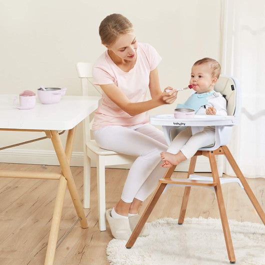 3-in-1 Convertible Wooden Baby High Chair-Beige