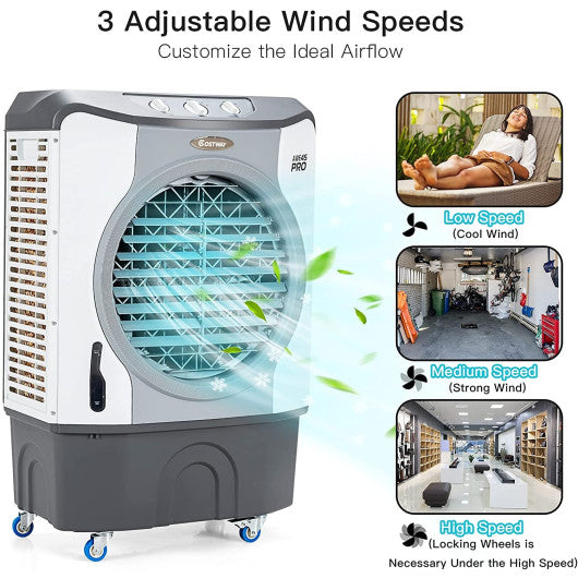 4-in-1 Industrial Evaporative Air Cooler Fan with 12 Gallon Tank and Wheels-Gray