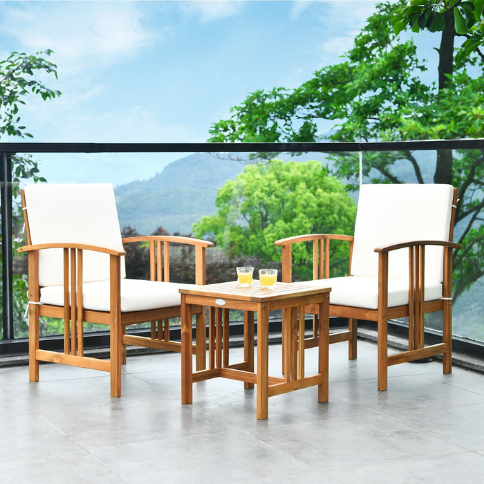 3PC Solid Wood Outdoor Patio Sofa Furniture Set-White