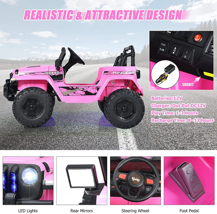 12V Kids Ride-on Jeep Car with 2.4 G Remote Control-Pink