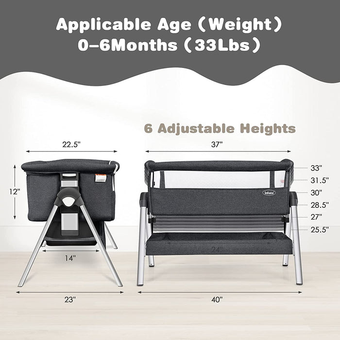 Portable Baby Bedside Sleeper with Adjustable Heights and Angle-Gray