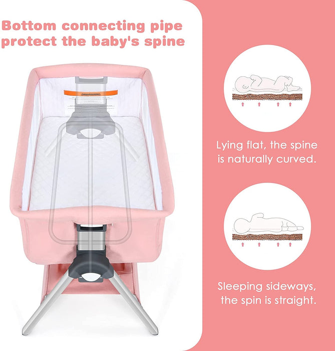 Portable Baby Bedside Sleeper with Adjustable Heights and Angle-Pink