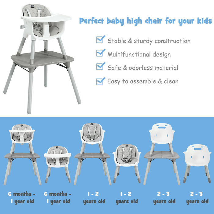 4-in-1 Baby Convertible Toddler Table Chair Set with PU Cushion-Gray