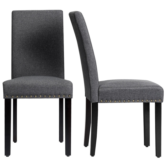 Set of 2 Fabric Upholstered Dining Chairs with Nailhead-Gray