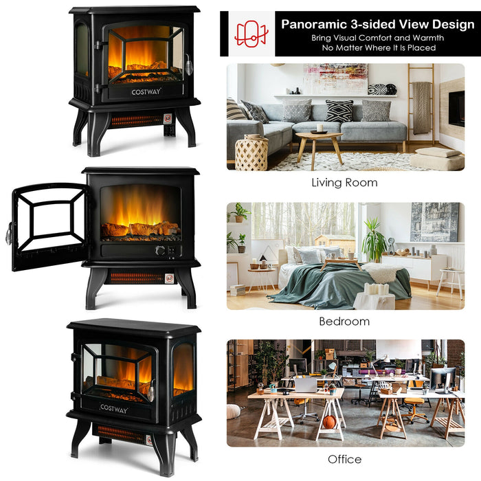 Freestanding Fireplace Heater with Realistic Dancing Flame Effect-Black