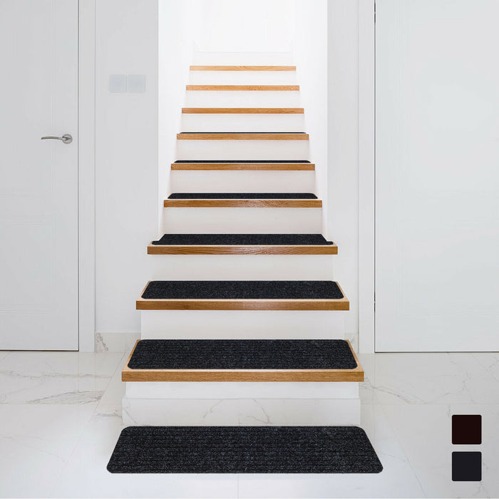 15 Pieces 30 x 8 Inch Slip Resistant Soft Stair Treads Carpet-Black